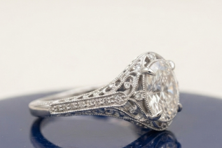 VINTAGE OVAL DIAMOND WEDDING RING