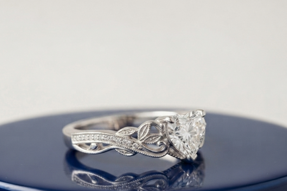 VINTAGE HEART DIAMOND WEDDING RING