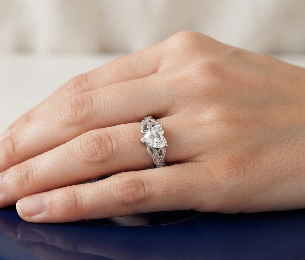 VINTAGE HEART DIAMOND WEDDING RING