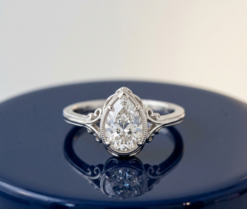 PEAR DIAMOND VINTAGE WEDDING RING
