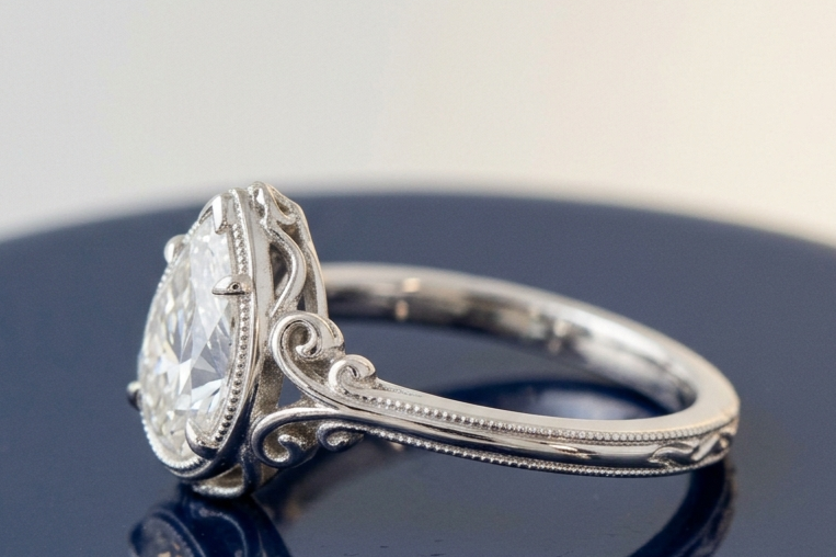 PEAR DIAMOND VINTAGE WEDDING RING
