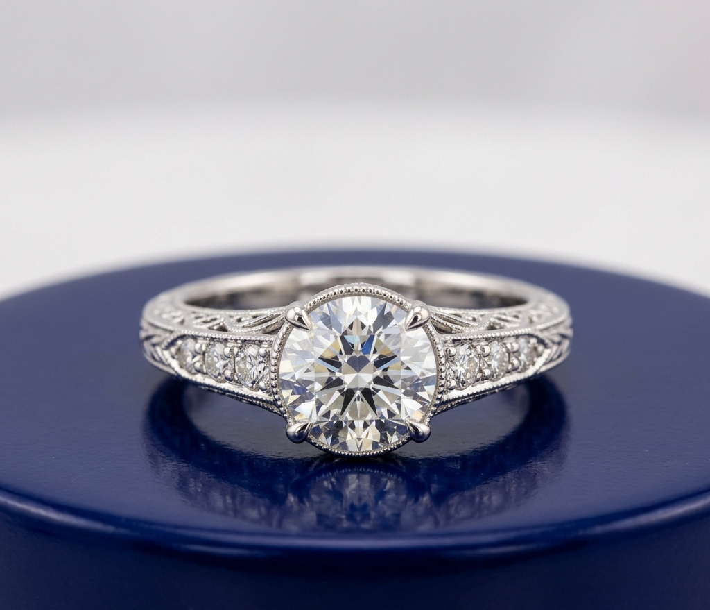 ROUND DIAMOND VINTAGE WEDDING RING