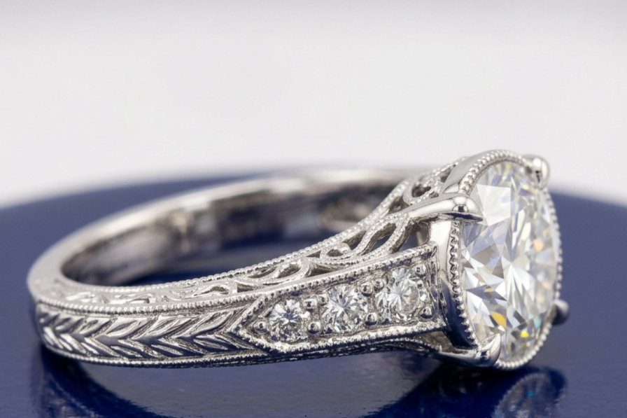 ROUND DIAMOND VINTAGE WEDDING RING