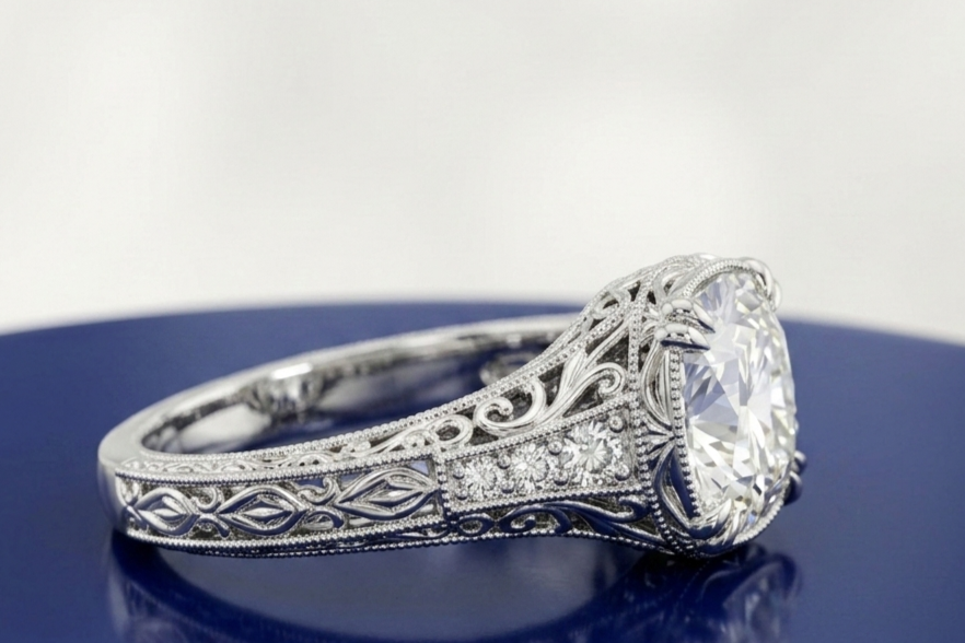 CUSHION DIAMOND VINTAGE WEDDING RING