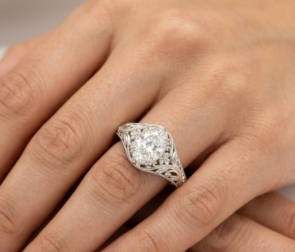 OVAL DIAMOND VINTAGE ENGAGEMENT RING