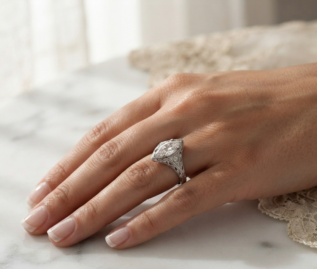VINTAGE MARQUISE DIAMOND ENGAGEMENT RING