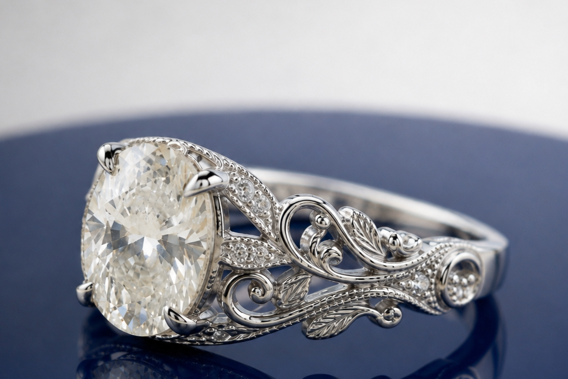 OVAL DIAMOND VINTAGE WEDDING RING