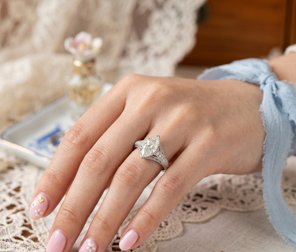 VINTAGE MARQUISE DIAMOND ENGAGEMENT RING