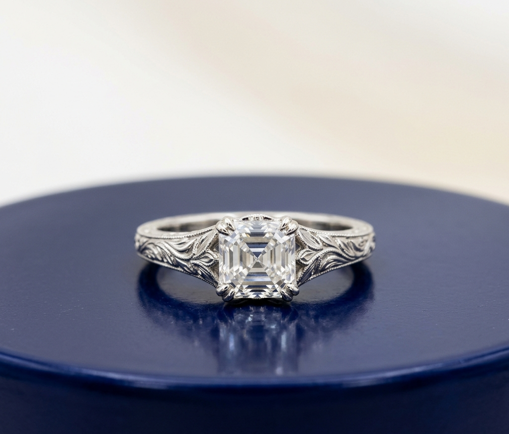 ASSCHER DIAMOND VINTAGE WEDDING RING