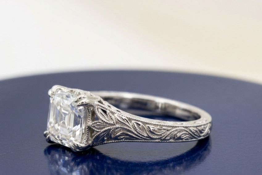 ASSCHER DIAMOND VINTAGE WEDDING RING