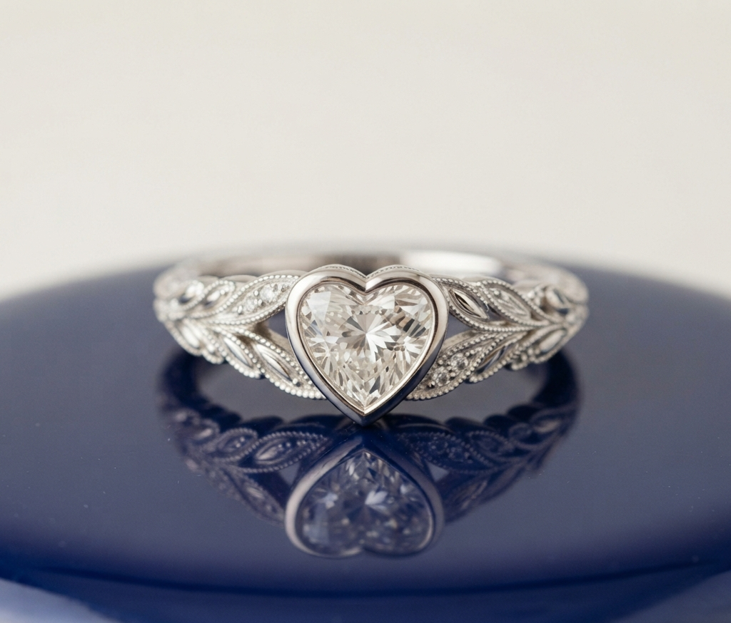 VINTAGE HEART DIAMOND ENGAGEMENT RING