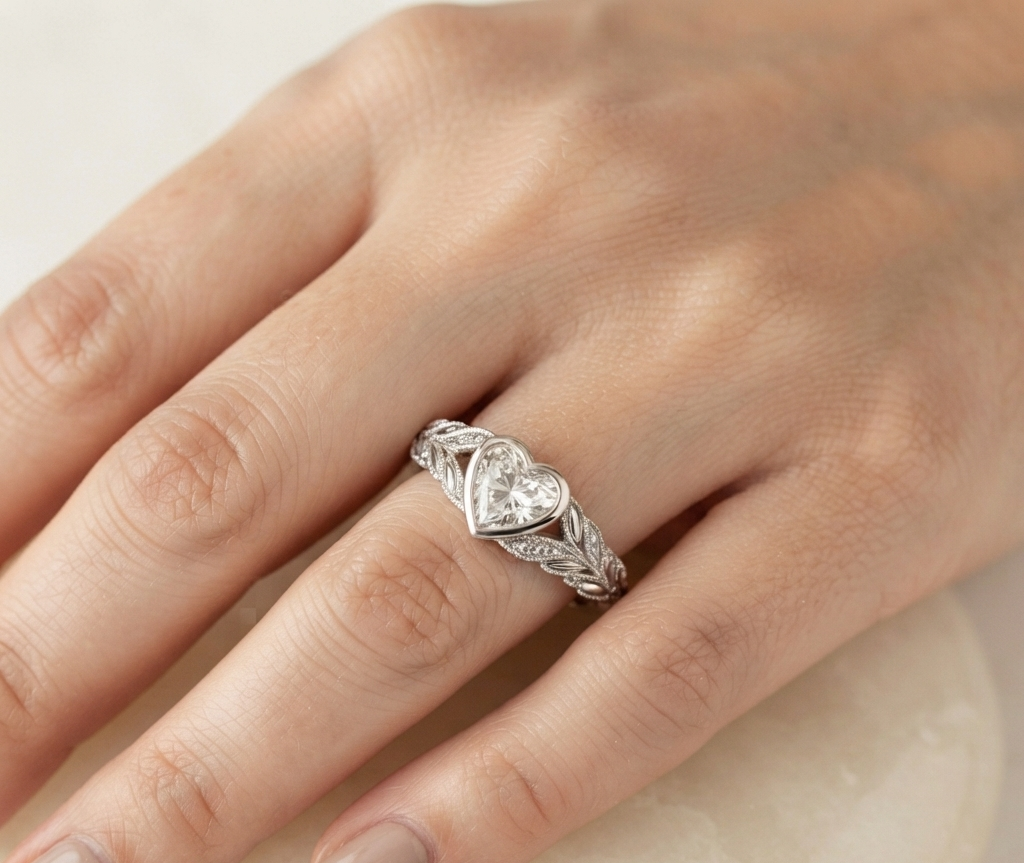 VINTAGE HEART DIAMOND ENGAGEMENT RING