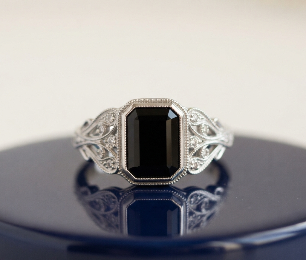 BLACK EMERALD VINTAGE ENGAGEMENT RING