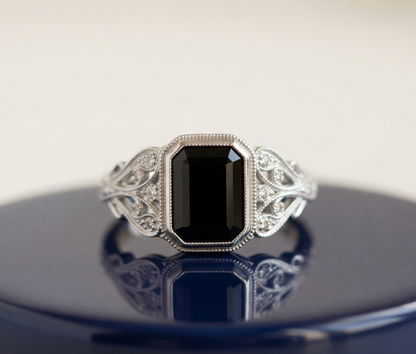 BLACK EMERALD VINTAGE ENGAGEMENT RING