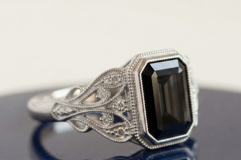 BLACK EMERALD VINTAGE ENGAGEMENT RING