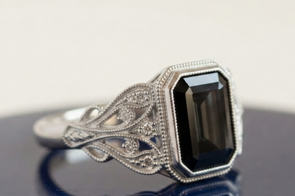 BLACK EMERALD VINTAGE ENGAGEMENT RING