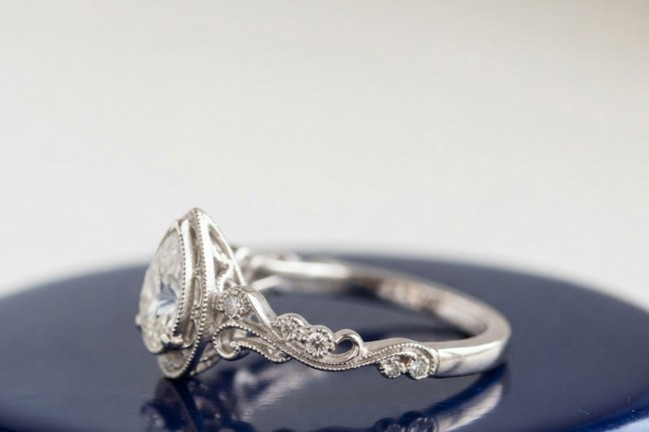 VINTAGE PEAR DIAMOND WEDDING RING
