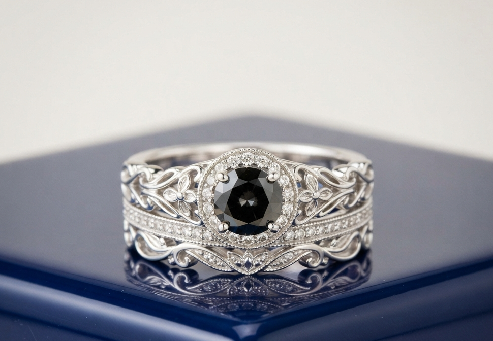BLACK ROUND-CUT VINTAGE RING SET