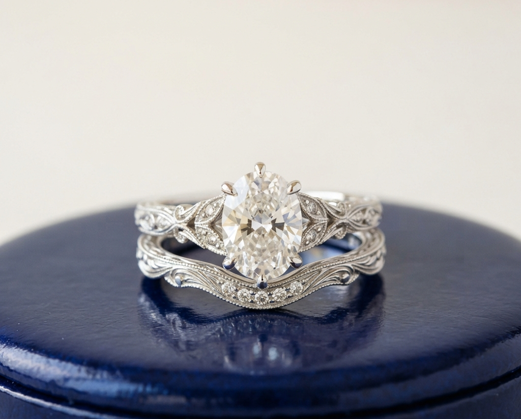 OVAL DIAMOND VINTAGE RING SET