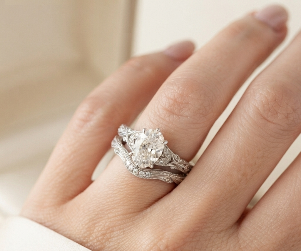OVAL DIAMOND VINTAGE RING SET