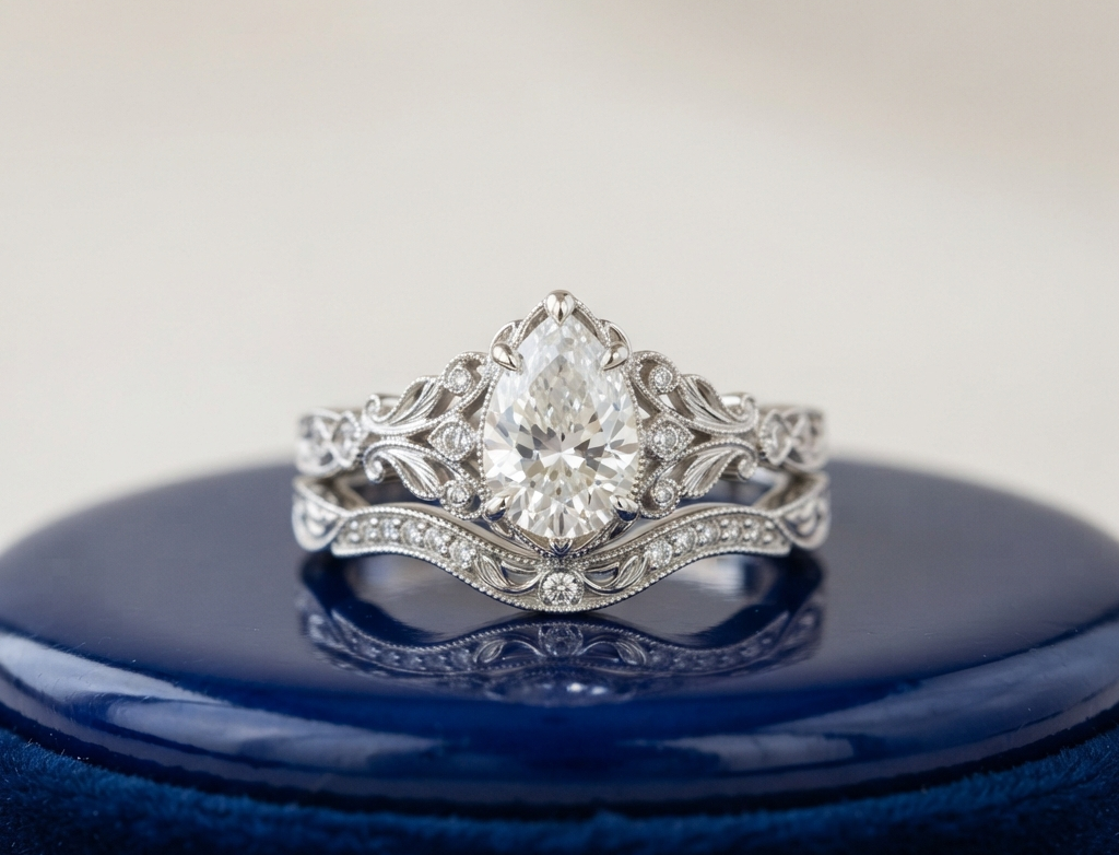 PEAR DIAMOND VINTAGE RING SET
