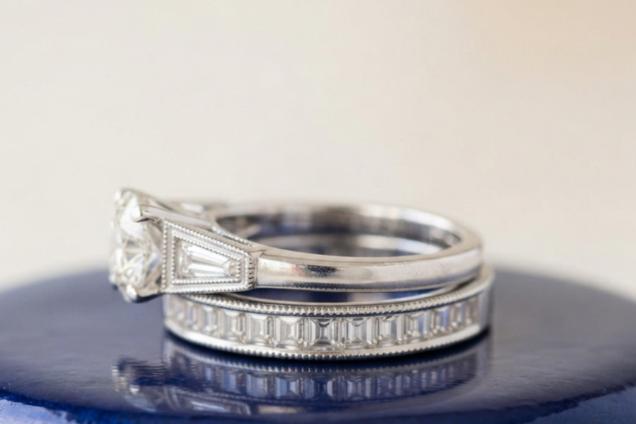 VINTAGE ROUND DIAMOND RING SET