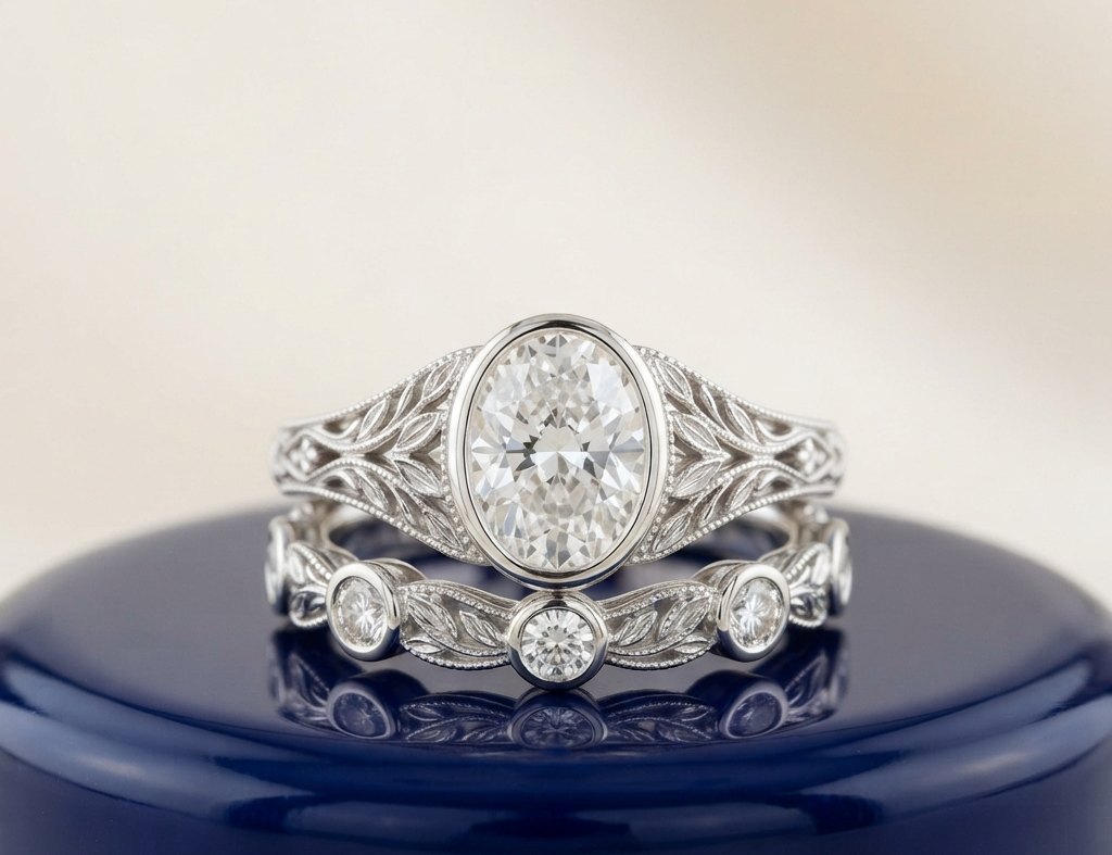 OVAL DIAMOND VINTAGE RING SET