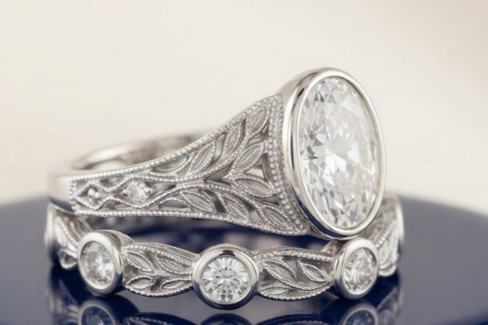 OVAL DIAMOND VINTAGE RING SET