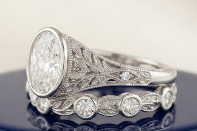 OVAL DIAMOND VINTAGE RING SET