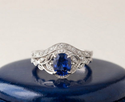 BLUE SAPPHIRE OVAL-CUT VINTAGE RING SET