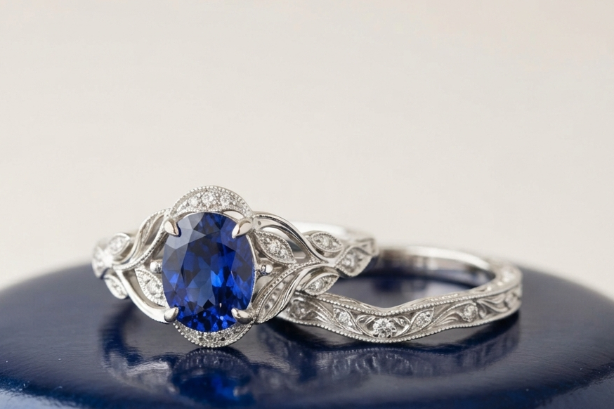 BLUE SAPPHIRE OVAL-CUT VINTAGE RING SET