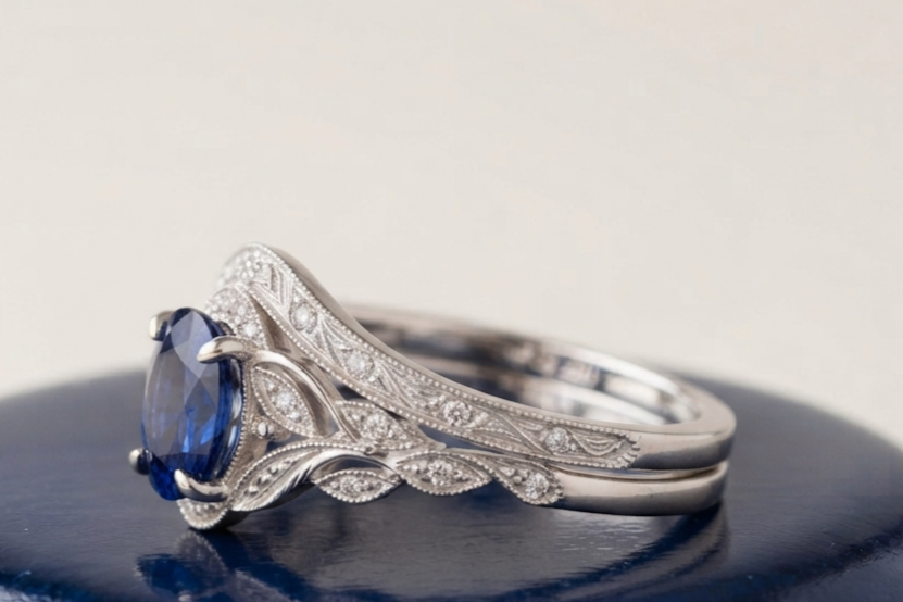 BLUE SAPPHIRE OVAL-CUT VINTAGE RING SET