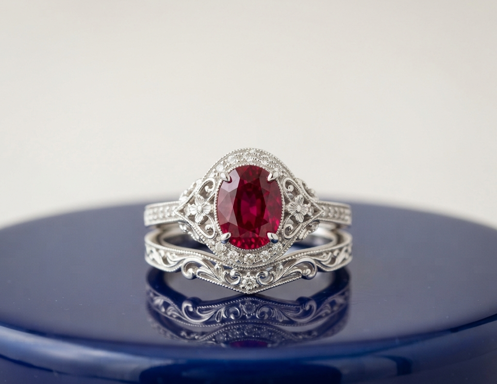 RUBY OVAL-CUT VINTAGE RING SET