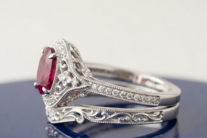 RUBY OVAL-CUT VINTAGE RING SET