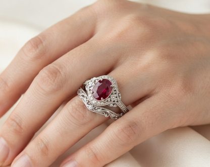 RUBY OVAL-CUT VINTAGE RING SET