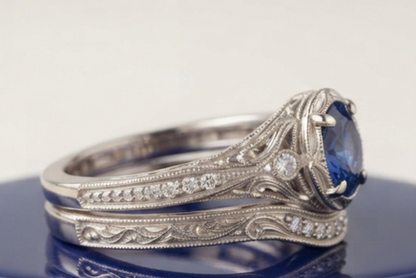 BLUE SAPPHIRE ROUND-CUT VINTAGE RING SET