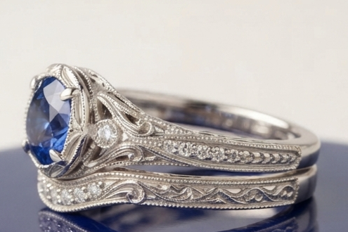 BLUE SAPPHIRE ROUND-CUT VINTAGE RING SET