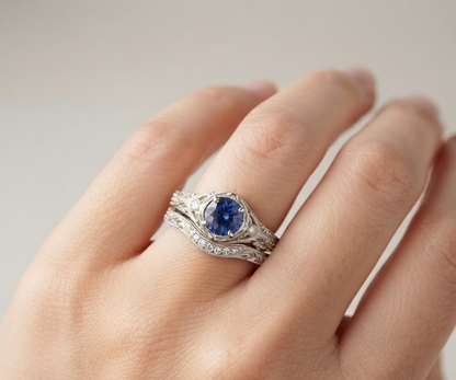 BLUE SAPPHIRE ROUND-CUT VINTAGE RING SET