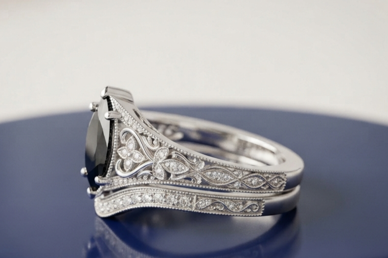 BLACK MARQUISE-CUT VINTAGE RING SET