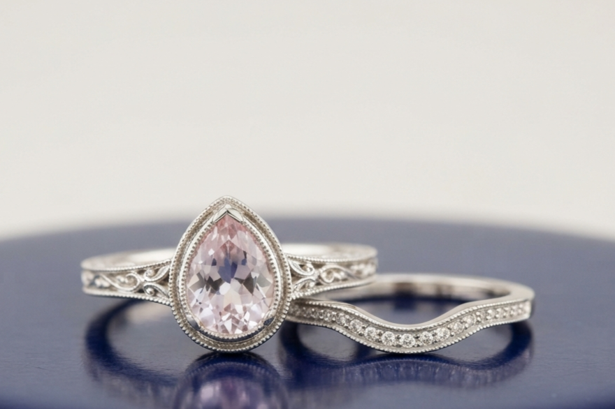 PINK PEAR-CUT VINTAGE RING SET