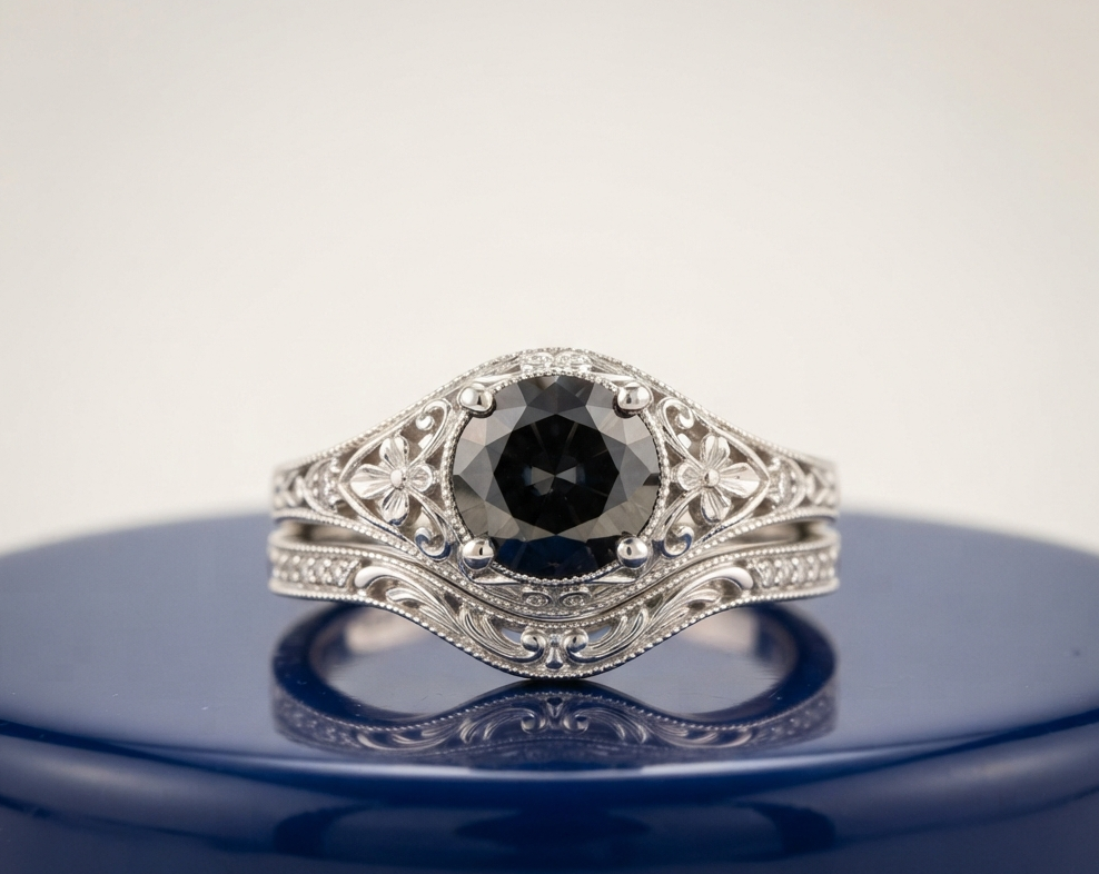 BLACK ROUND-CUT VINTAGE RING SET