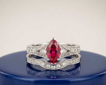RUBY MARQUISE-CUT VINTAGE RING SET