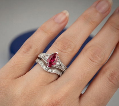 RUBY MARQUISE-CUT VINTAGE RING SET