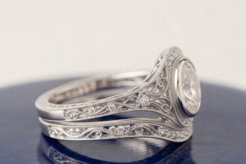 VINTAGE OVAL DIAMOND RING SET