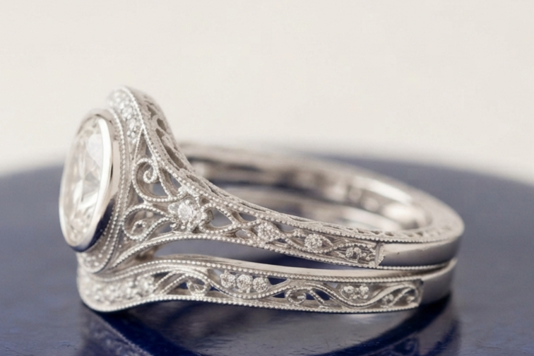 VINTAGE OVAL DIAMOND RING SET