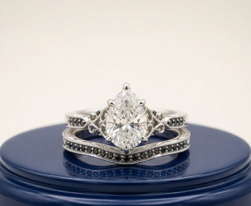 PEAR DIAMOND VINTAGE RING SET