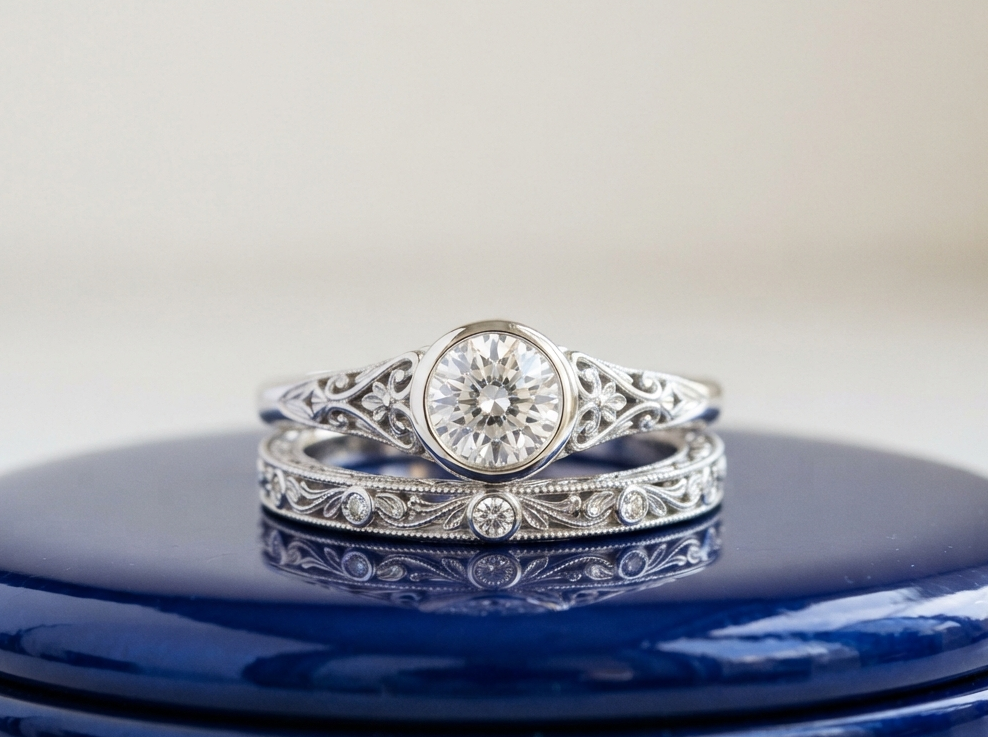 VINTAGE ROUND DIAMOND RING SET