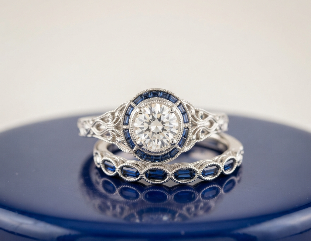VINTAGE ROUND DIAMOND RING SET