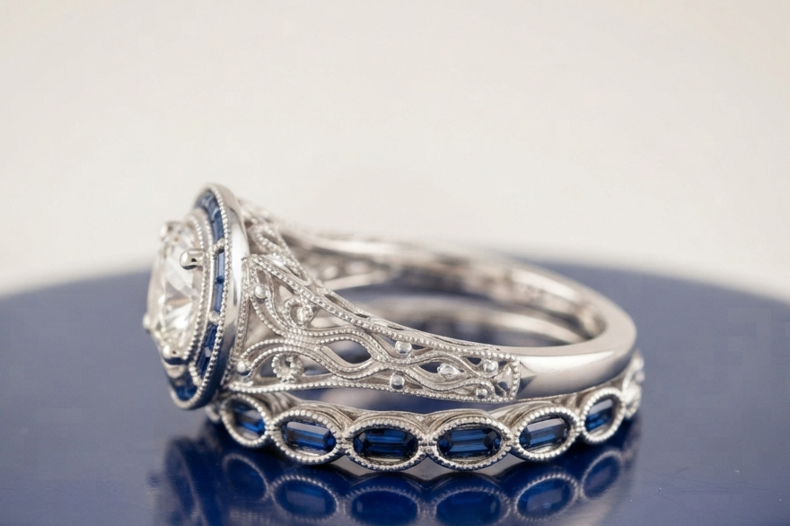 VINTAGE ROUND DIAMOND RING SET