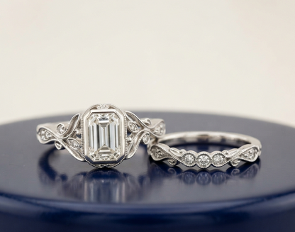 EMERALD-CUT DIAMOND VINTAGE RING SET